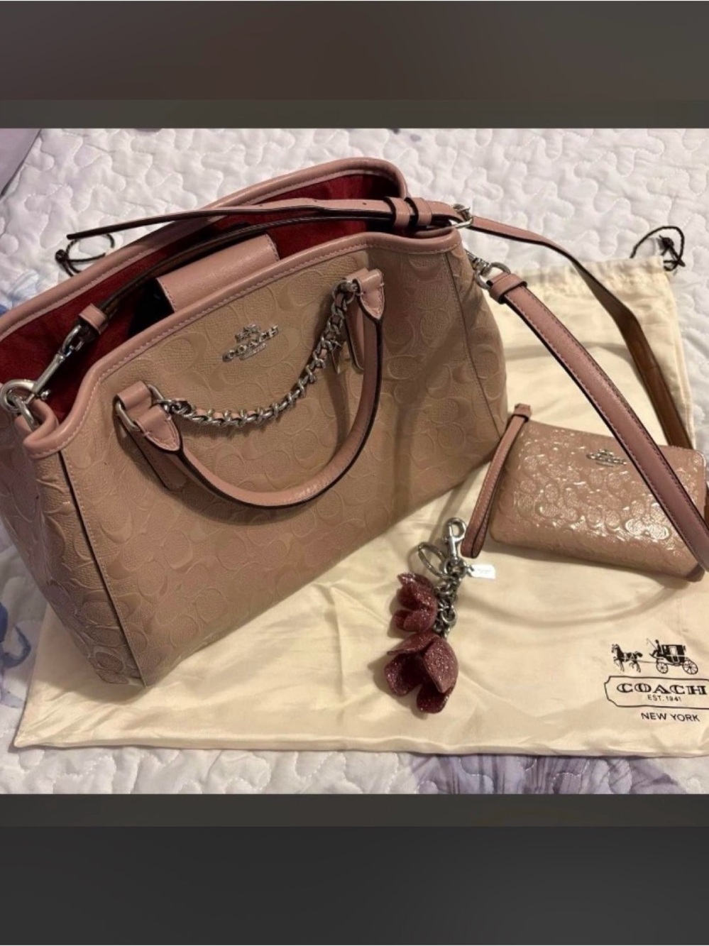 BNWOT Coach Blush Pink Signature Satchel with Wristlet and accessory